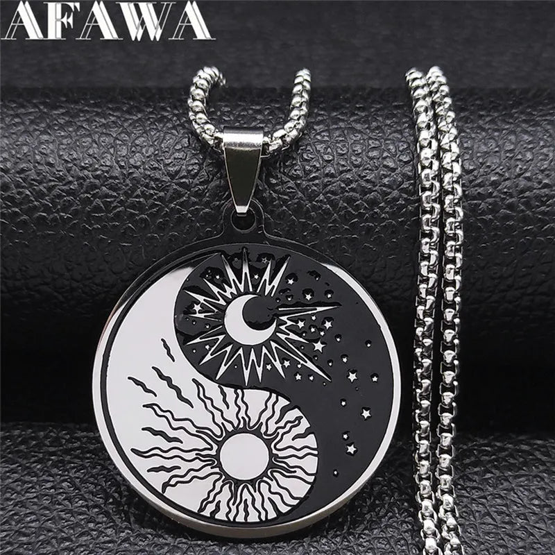Stainless Steel Yin Yang Tai Chi Gossip Sun Moon Necklaces Chain for Women/Men Silver Color Necklaces Jewelry Chaine Collier