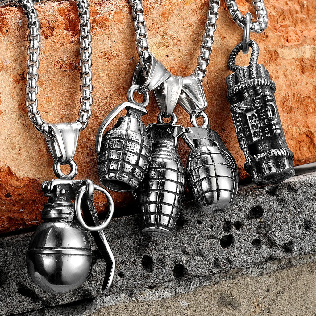 Grenade Stainless Steel Pendant Necklace