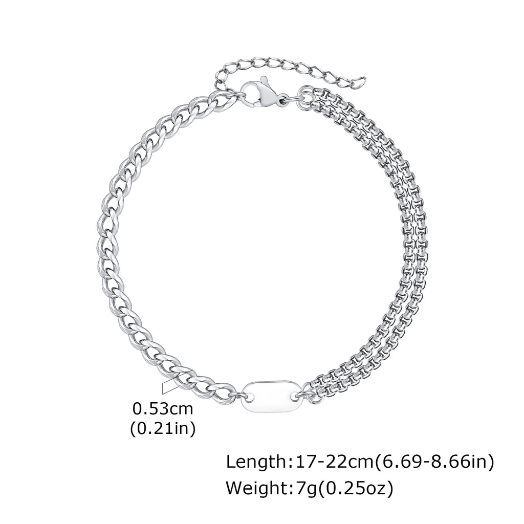 Cuban Box Chain Letter Bracelet — Stainless Steel