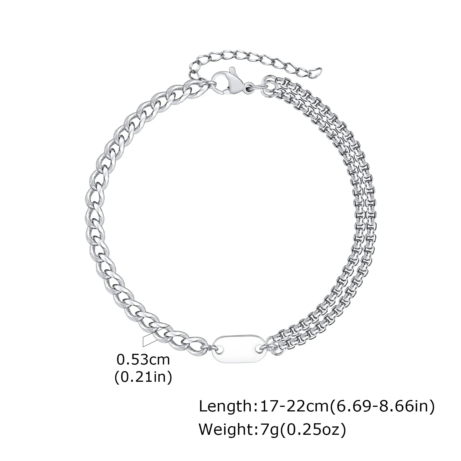 Cuban Box Chain Letter Bracelet — Stainless Steel