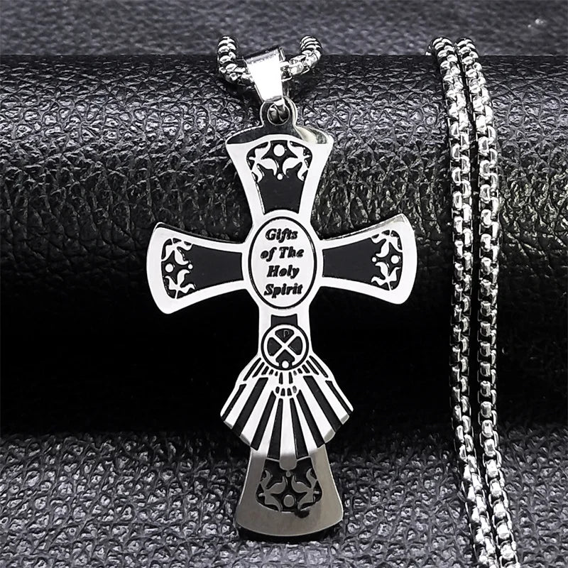 Christian Christ Eucharist Halo Grape Juice Cross Necklace Stainless Steel Men Women Catholic Holy Spirit Church Chain
