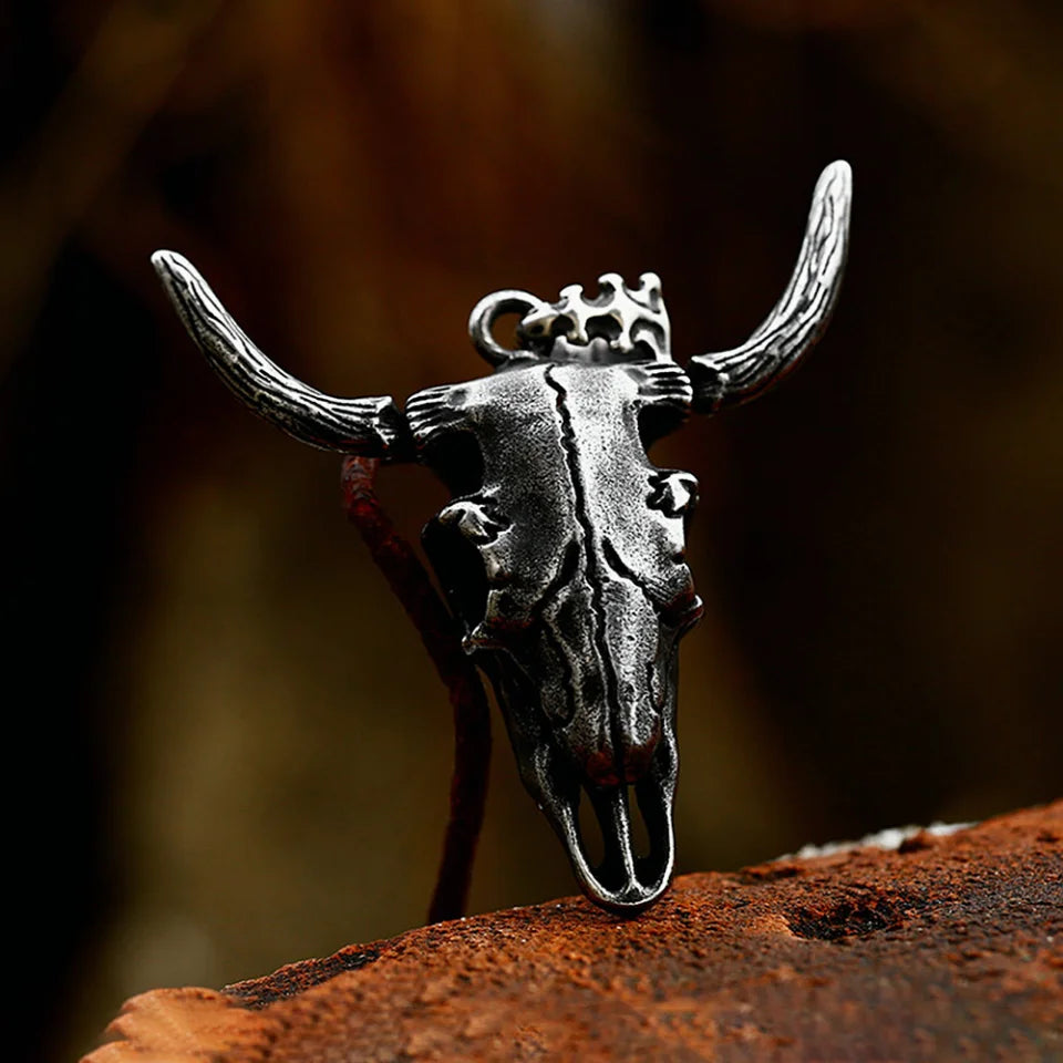 Black Bull Head Skull Pendant — Stainless Steel