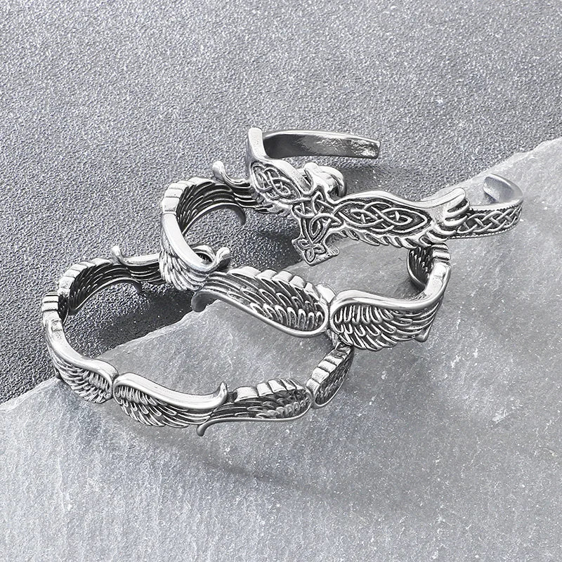 Vintage Open Cuff Bracelet for Men Feather Wing Celtic Knot Pattern Bangle Adjustable Jewelry Trendy Daily Gift