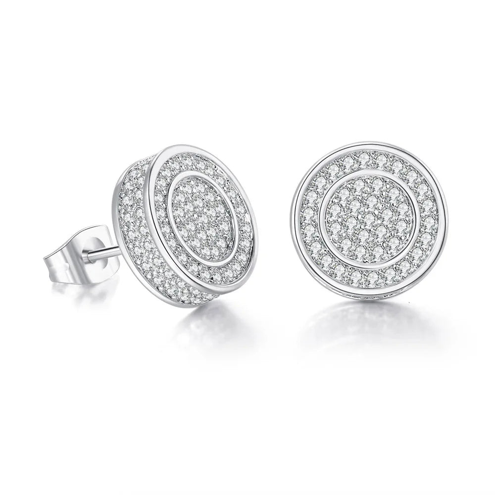 Iced Out Round Stud Earrings — Gold