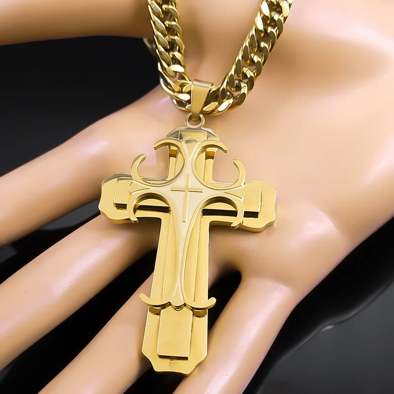 Cross Steel Pendant Layered Collar Hombren6134