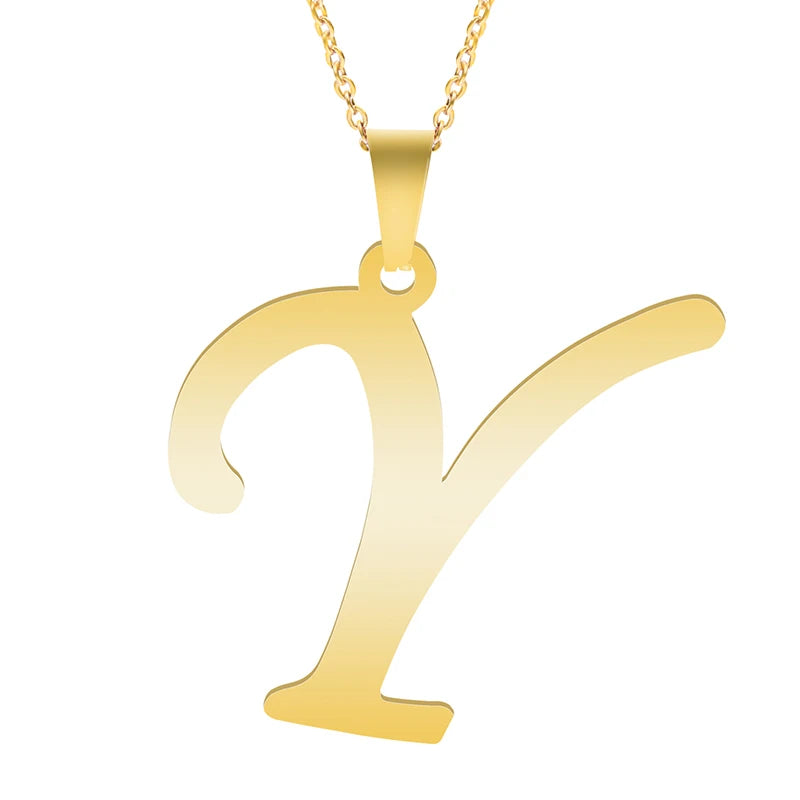 Initial 26 Letters Pendant Stainless Steel Necklaces For Women Men Accessories English Alphabet Necklace Fashion