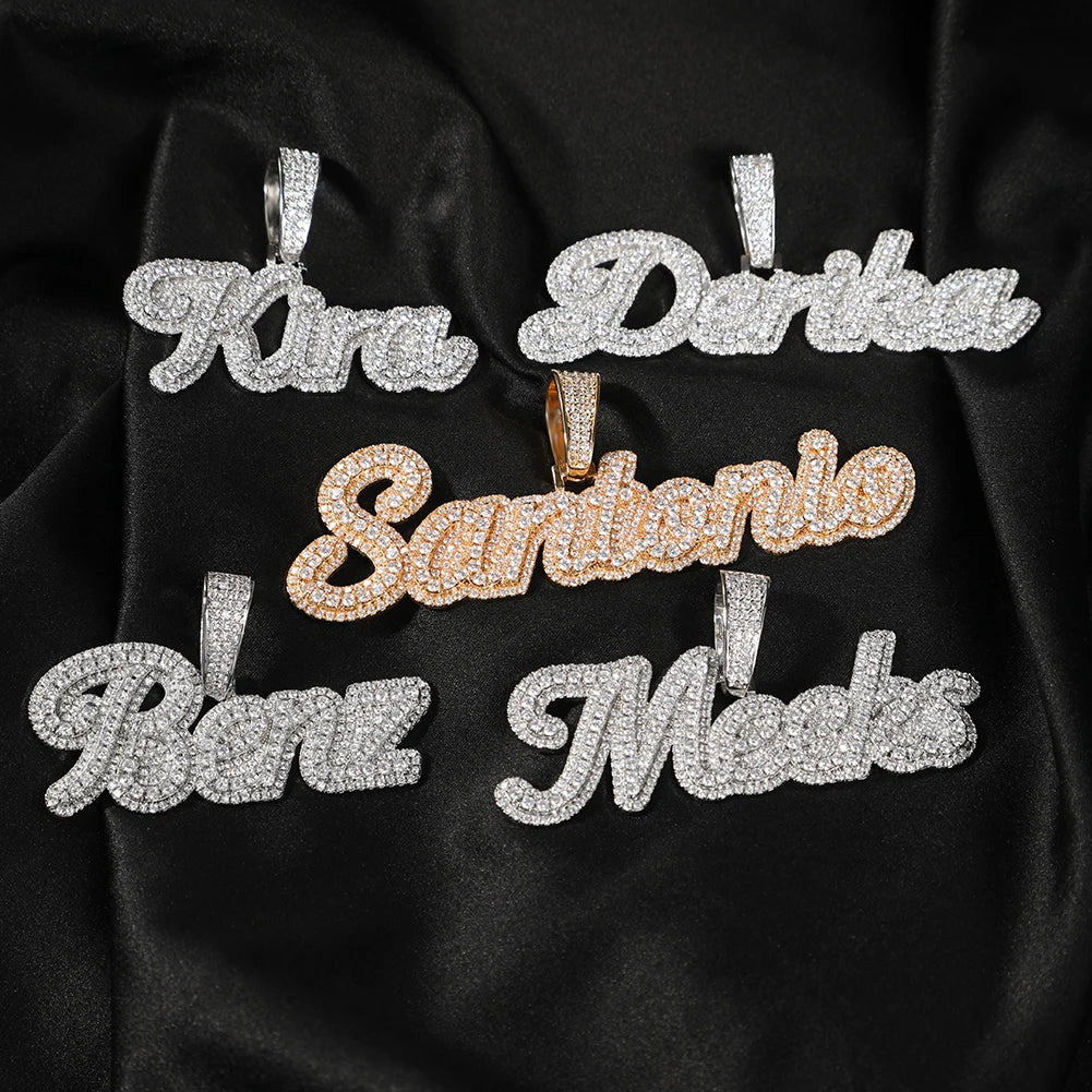 Uwin Custom Cursive Letter With Baguette Chain Iced Out Name Necklace Chain Cubic Zirconia Fashion Hiphop Jewelry