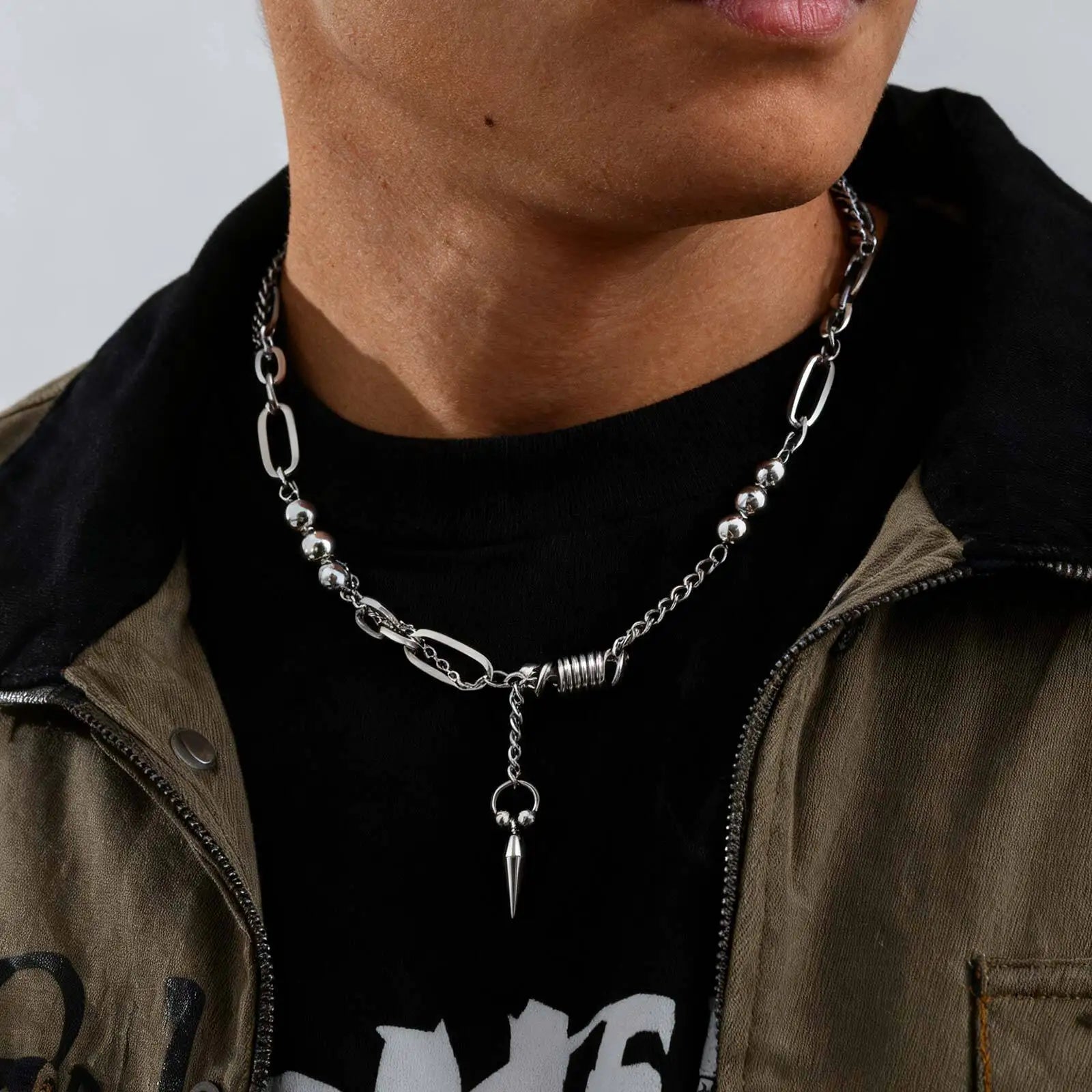 Rivet Statement Chain Choker Necklace — Stainless Steel