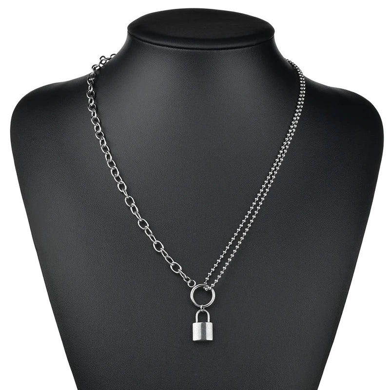 Fashion Chain Link Choker Heart Lock Cross Necklace Pendant For Women Men Silver Color Goth Jewelry Party Punk Long Necklaces