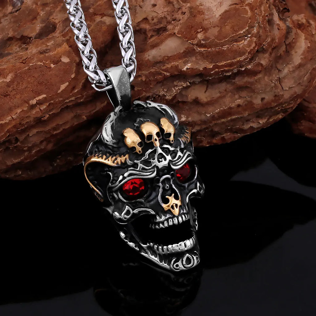 Viking Ghost Skull Pendant Necklace — Stainless