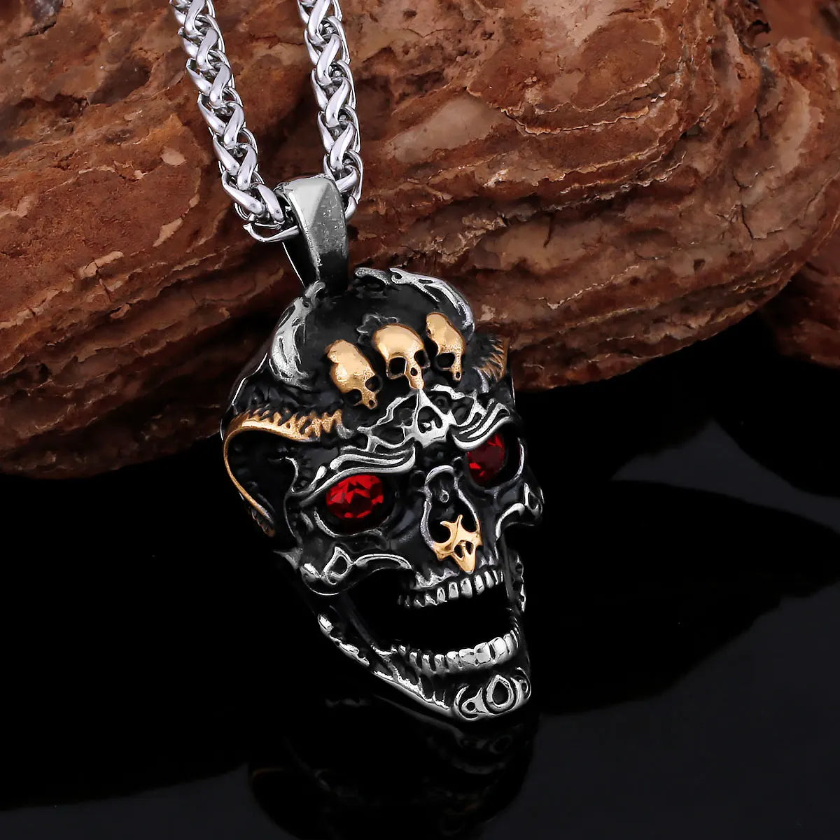 Viking Ghost Skull Pendant Necklace — Stainless