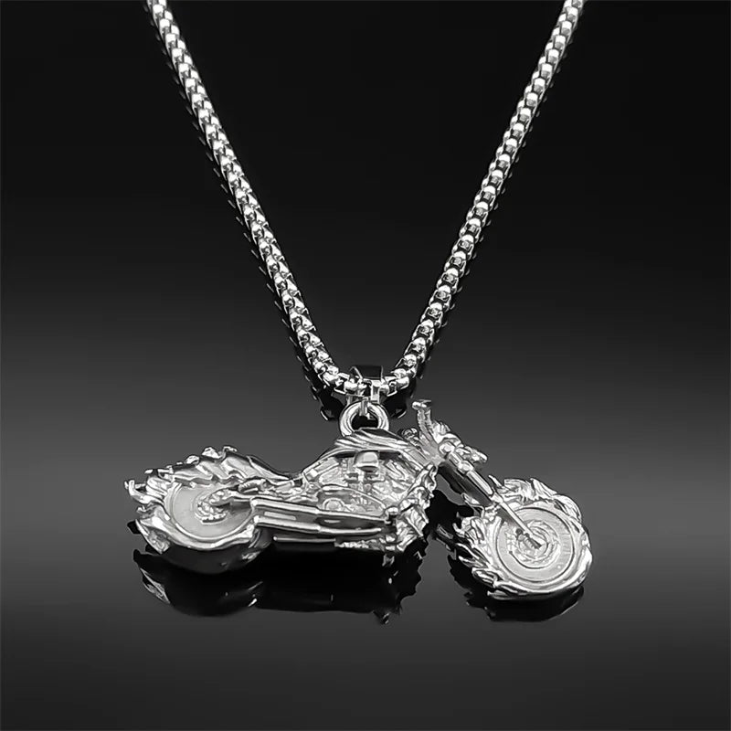 Motorcycle Silver Pendant Retro Punk Sweater Sport