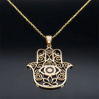 Hamsa Hand Muslims Judaism Hollow Necklace for Women Hand of Fatima Lotus Flower Stainless Steel Necklaces Jewelry Gift