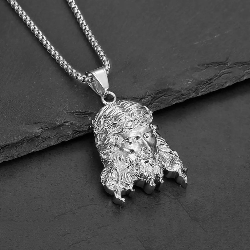 Catholic Vintage Jesus Head Pendant Necklaces For Men Women Fashion Stainless Steel Religious Amulet Jewelry Gifts Dropshipping