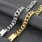 Men's Hip Hop Stainless Steel Cuban Link Bracelets Classic 16MM Width Vacuum Plated Chunky Chain Bracelet for Man Never