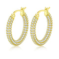 Two-Tone Iced Out Hoop Earrings CZ Silver Gold