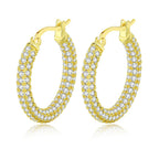Two-Tone Iced Out Hoop Earrings CZ Silver Gold