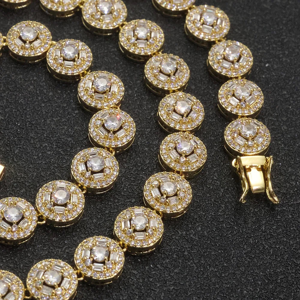 Gold Tennis Necklace Iced Out T-Square Mixed Inlay