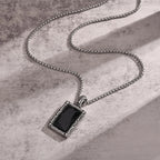 Vnox Black Square Stone Necklaces for Men, Retro Silver Color Stainless Steel Geometric Pendant Collar with Box Chain