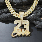 New Fashionable Men Hip Hop Number 23 Pendant Necklace With 13mm Cuban Chain HipHop Alloy Iced Out Bling Necklaces