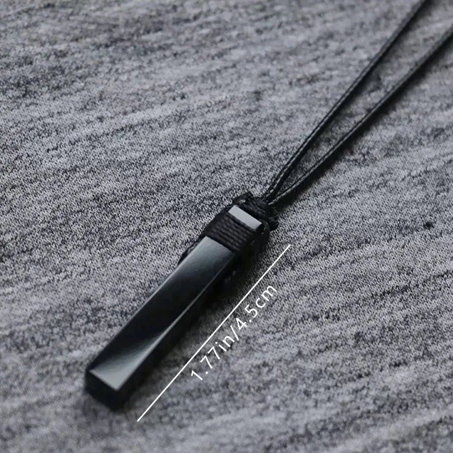 Unisex Natural Black Obsidian Rectangle Pendant Necklace Simple Black Wax Rope Adjustable Length Suitable for Men And Women Idea