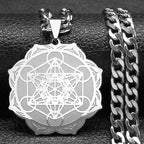 Lotus Steel Pendant Sacred Geometry Metatron Cube