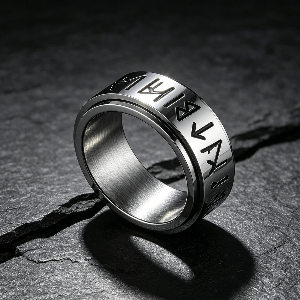 Nordic Viking Odin Rune Spinner Ring — Stainless Steel