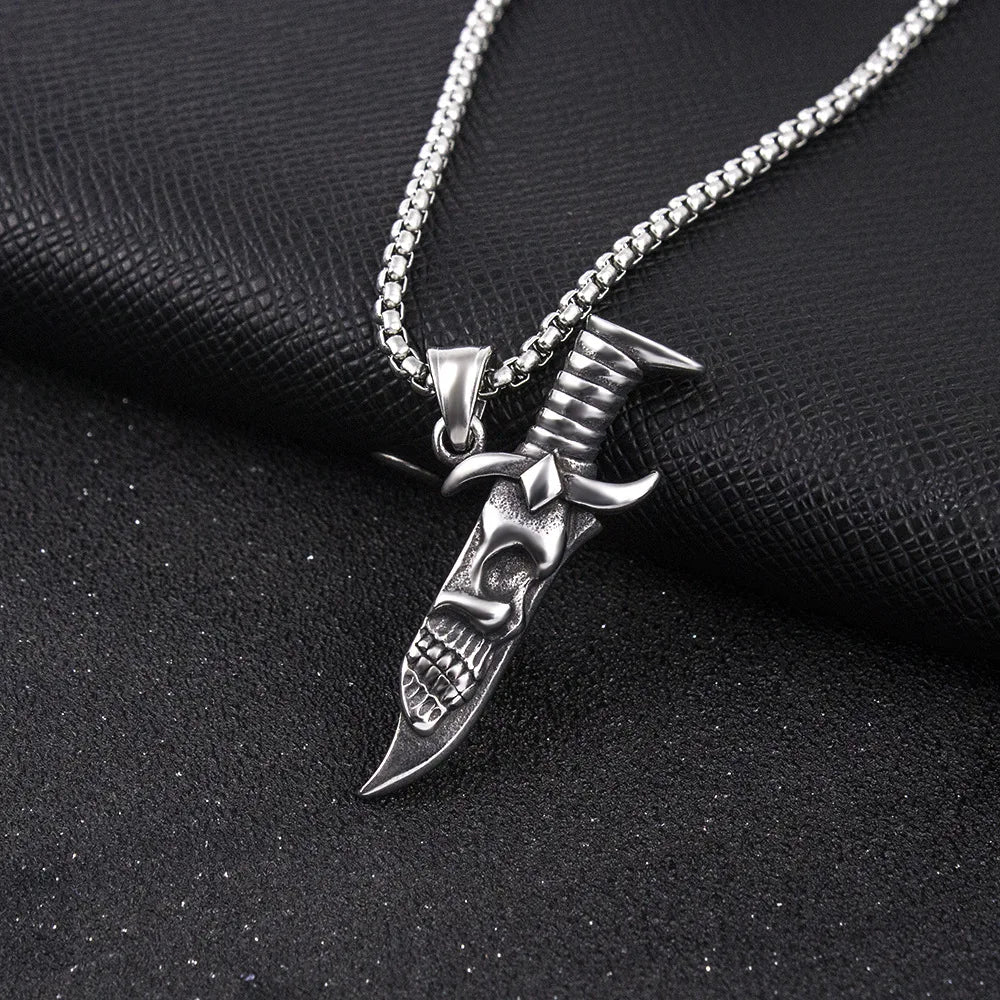 Men's Necklace Stainless Steel Skull Pendant Vintage hip-hop Jewelry Silver Color Male Neck Chain Punk Jewelry