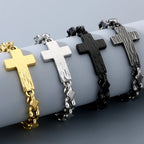 Vintage Cross Bracelet for Man 8MM Wide Waterproof Stainless Steel Chain Bracelets Gifts for Husband Boyfriend Pulsera