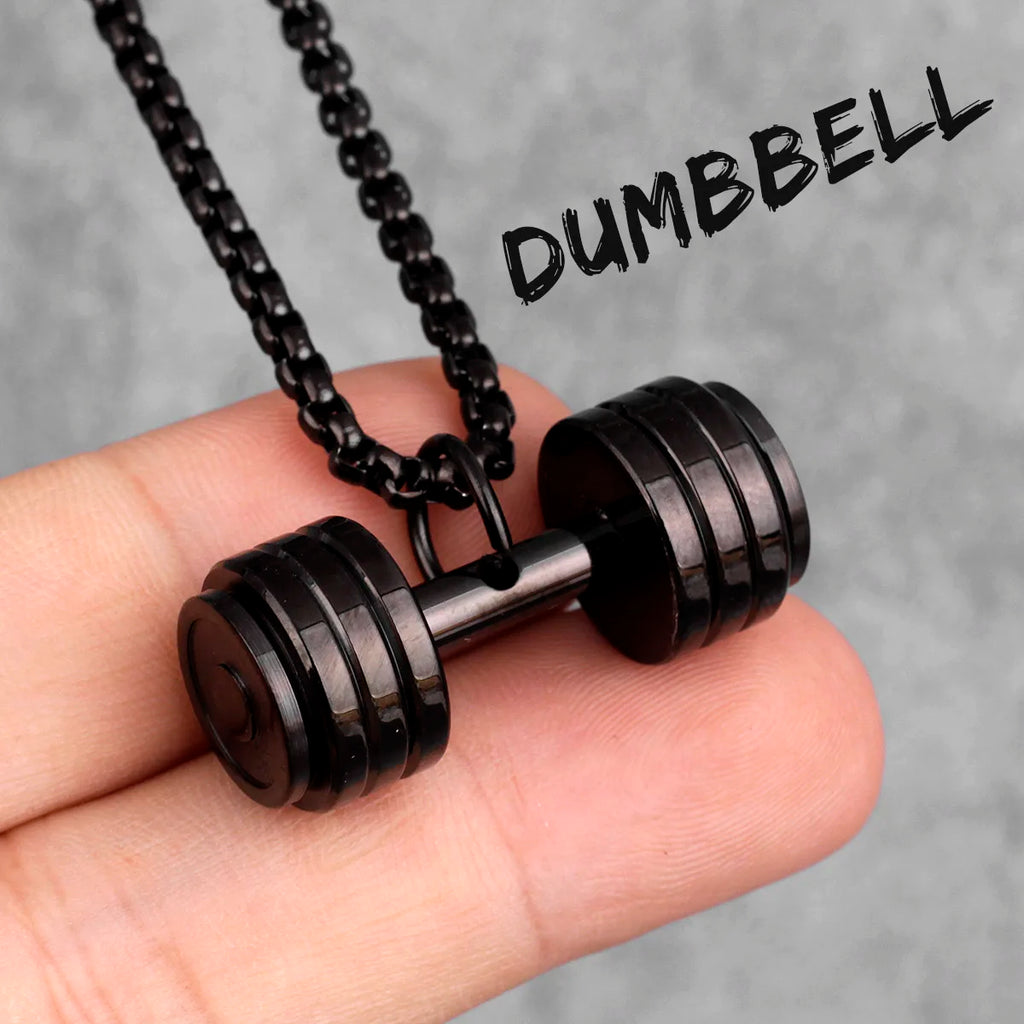 Go Fit Dumbbell Pendant Necklace — Stainless Steel