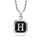 Initials Necklaces for Men Women,A-Z 26 Letters Black Square Stainless Steel Pendant Collar,45-60CM Twisted Rope Chain