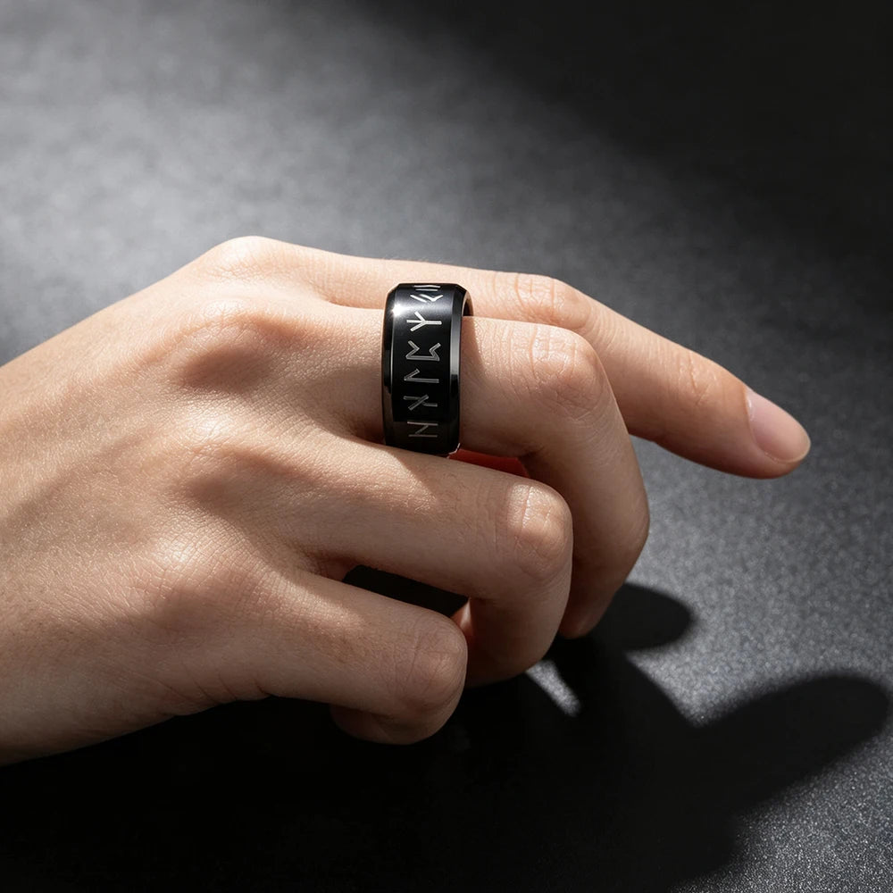 Nordic Viking Rune Odin Ring — Stainless Steel