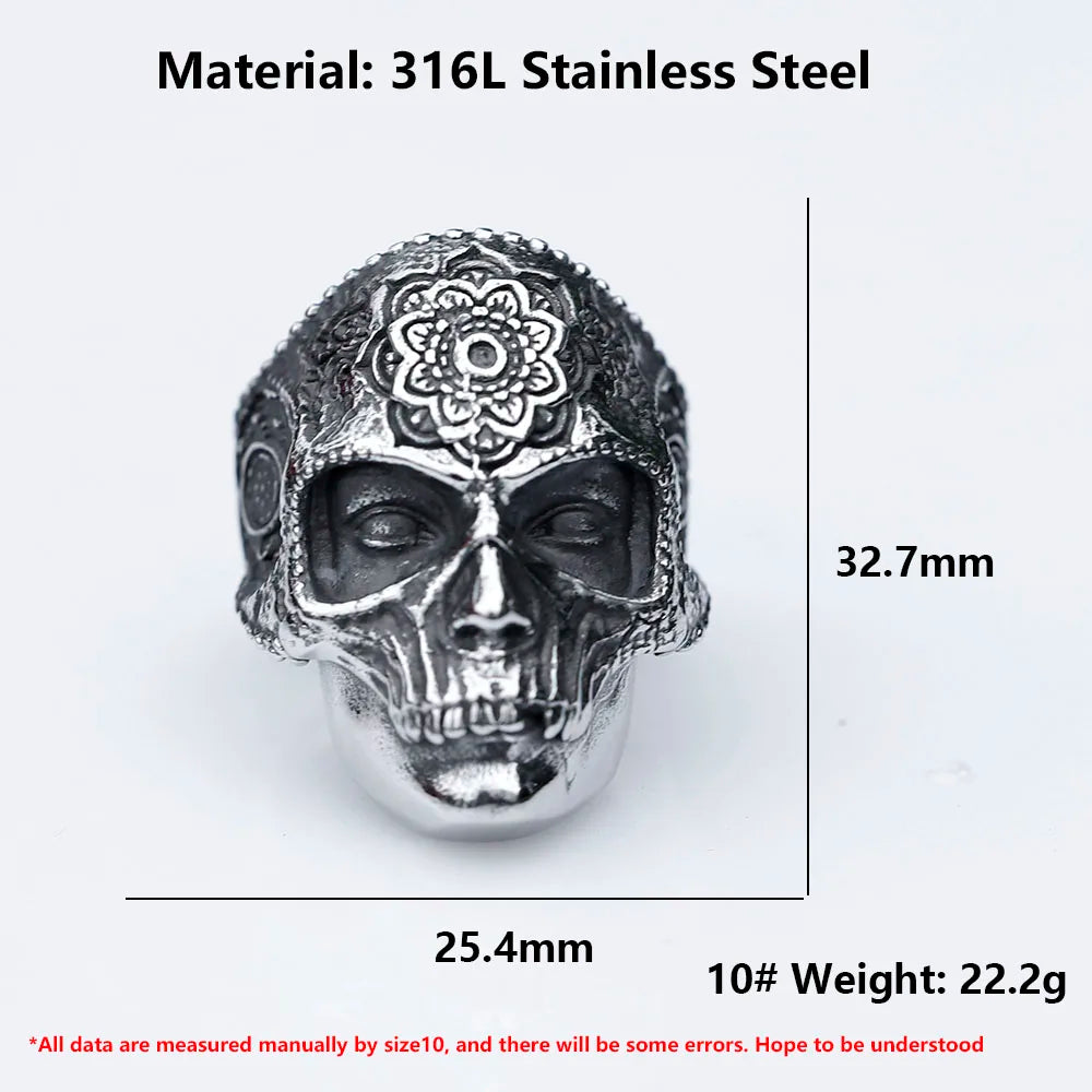 2022 NEW Men's 316L stainless-steel rings decorative pattern skull ring for teens gothic punk Biker Jewelry Gifts free