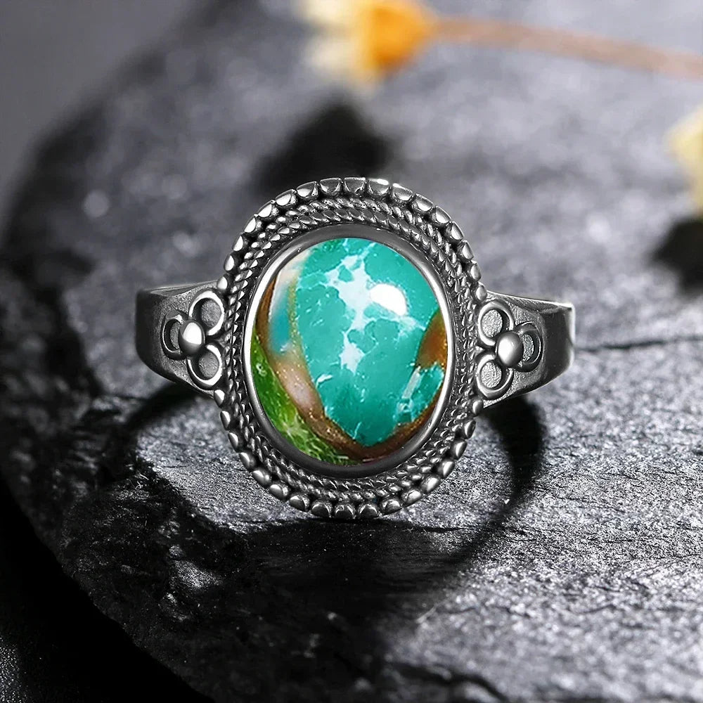 Sterling Silver 925 Vintage Rings Oval 8X10mm Rings Black Onyx Natural Fine Jewelry For Men Women Rhodochrosite Rings