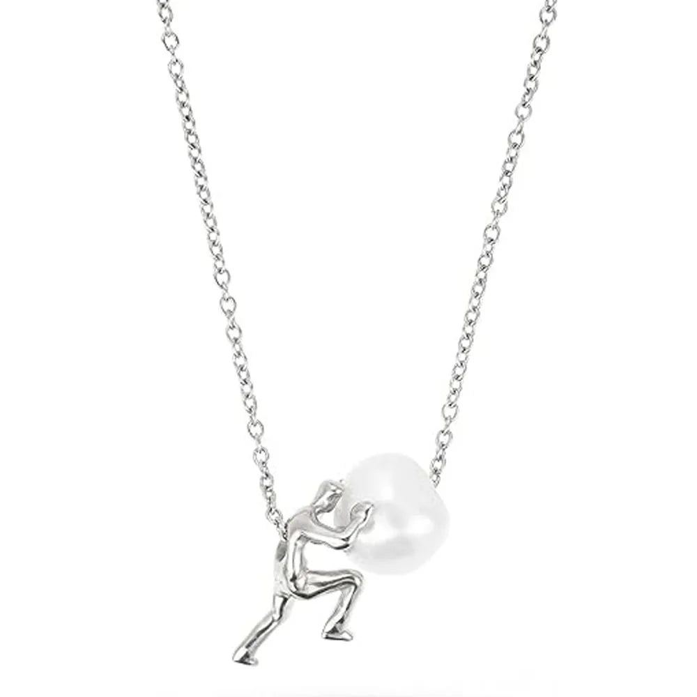 New Man Pushing Stone Sisyphus Necklace Personality Perseverance Symbol Pendant Necklace Silver Color Simple Jewelry