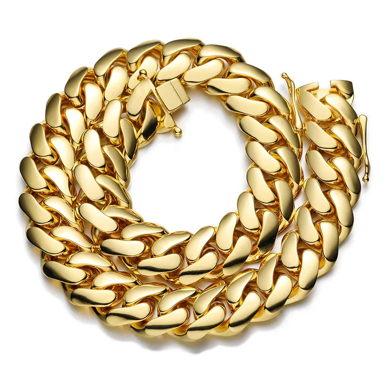 Luxury 24K 9999 Pure Gold real gold Men's 10MM 12mm width smooth large Cuban chain butterfly buckle necklace