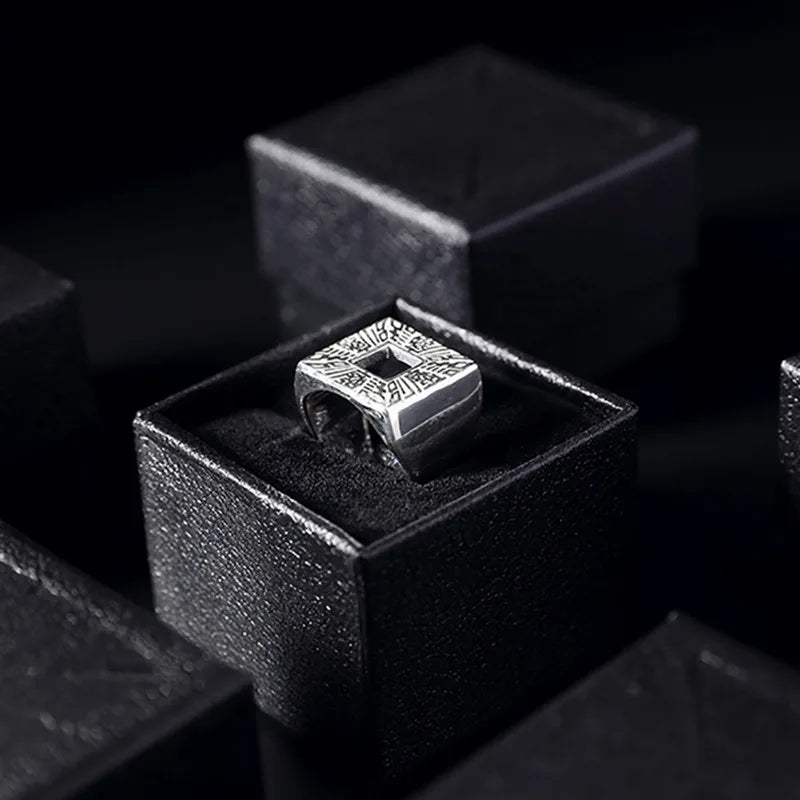 Creative 925 Silver Vintage Stereoscopic Square Mens Rings Fashion Luxury High Quality Ring Fine Jewelry Adjustable Opening
