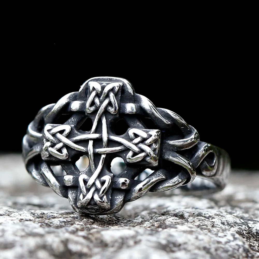 Viking Cross Amulet Celtic Knot Ring — Stainless Steel