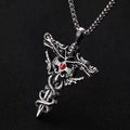 Punk Fashion Titanium Steel Necklace for Men Alloy Double Dragon Sword Pendant Choker Ring Vintage Evil Eye Cross