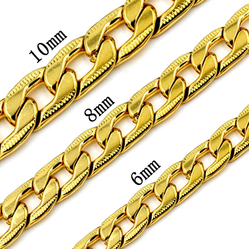 LUXUSTEEL Cuban Chain Necklace for Men Women Golden Plated Mixed Silver Stainless Steel Pattern Curb Link Chain Male Collar