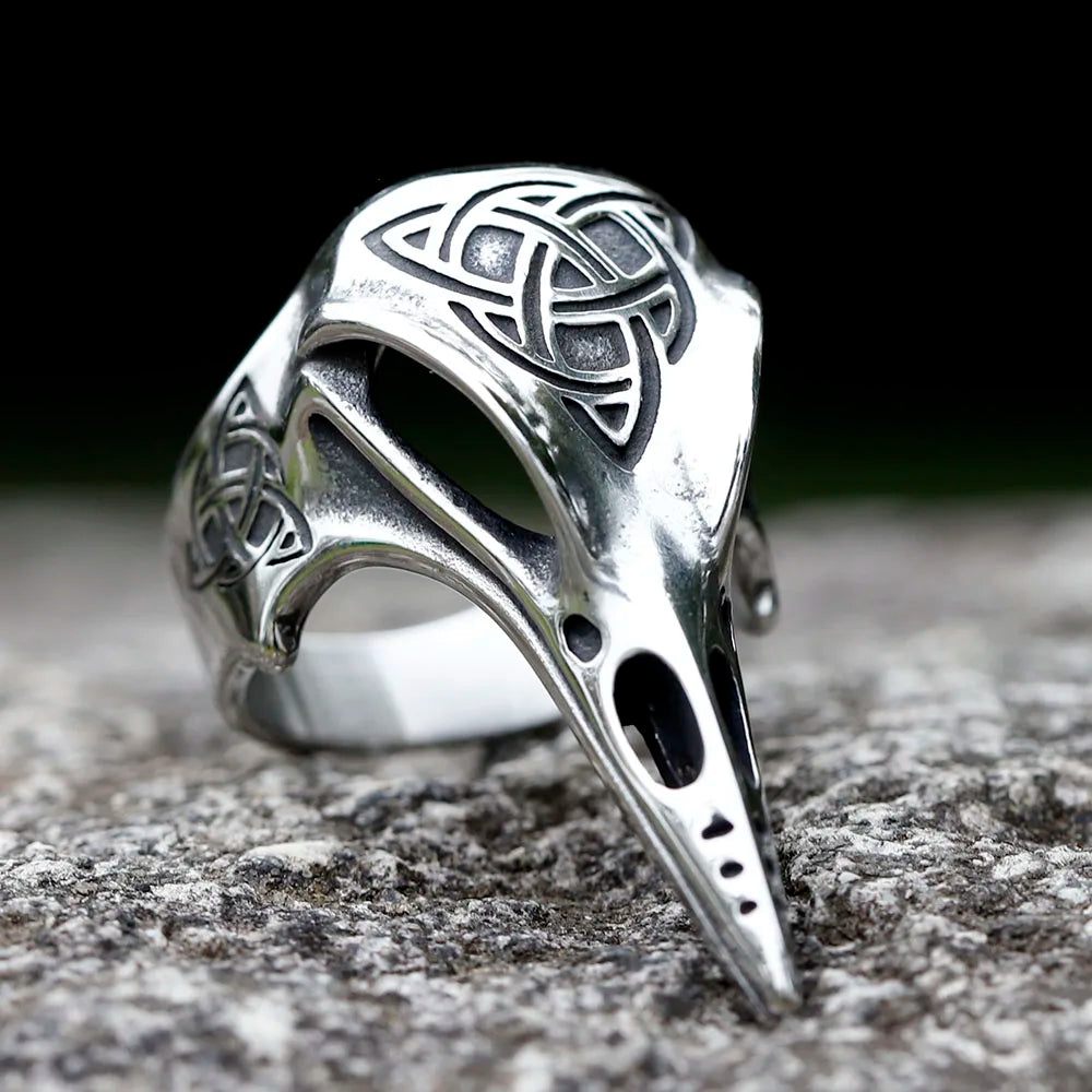 Viking Celtic Knot Raven Head Totem Ring — Stainless Steel