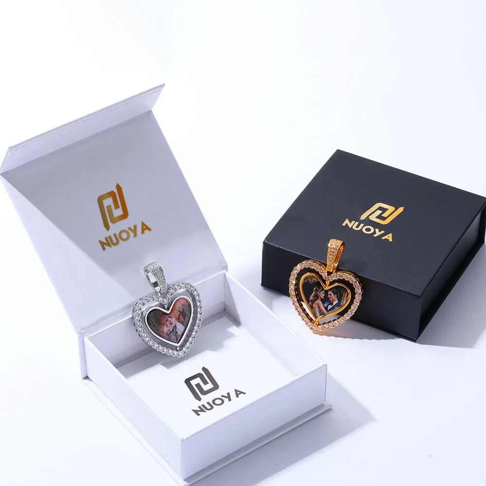 Iced Out Heart Photo Pendant Necklace