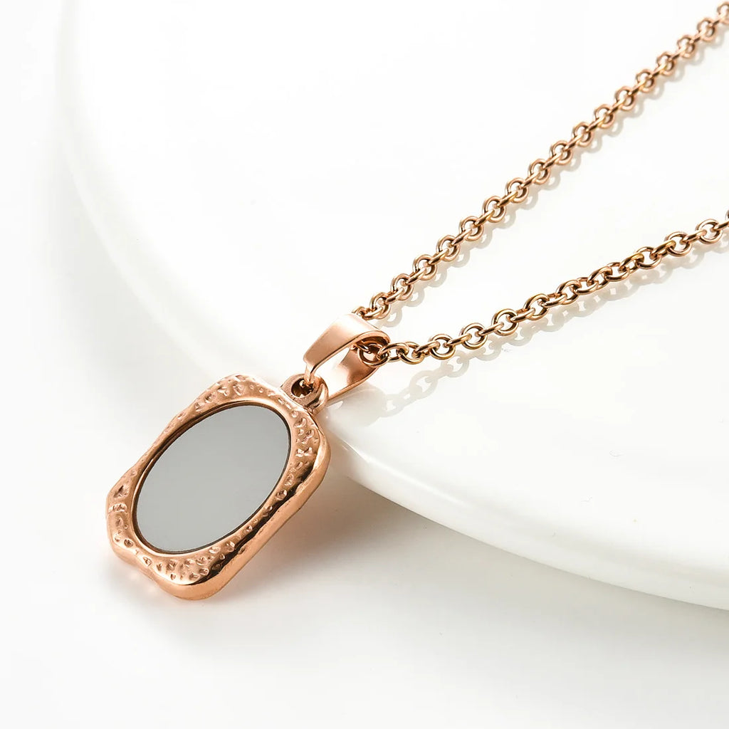 1Pc Stainless Steel Vintage Mirror Pendant Necklace For Women Girls Rectangle Shape Blank Bar Charms Chains Choker Jewelry Gifts