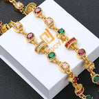 Gold Iced Out Chain Necklace Ruby Emerald 18K
