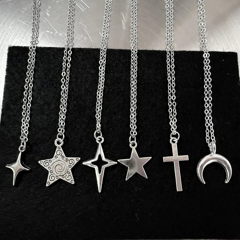 Y2K Star Cross Pendant Necklace — Stainless Steel