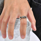 Creative Punk Skeleton Opening Ring for Men, Retro Gothic Skull Metal Rings, Vintage Hip Hop Finger Jewelry Gift for