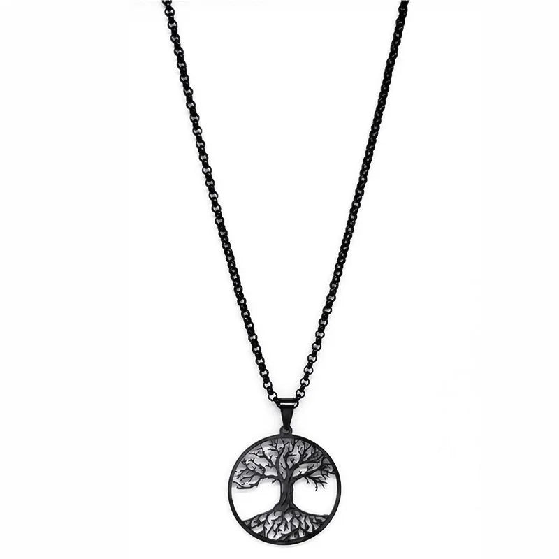 Tree of Life Black Chain Necklace — Stainless Steel