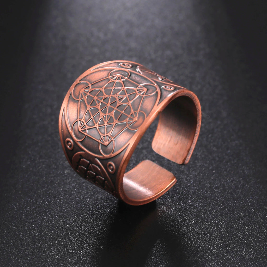 LIKGREAT Six Pointed Star Seal of Solomon Ring The 7 Archangels Protection Ring Metatron Cube Lilith Symbol Amulet Jewelry