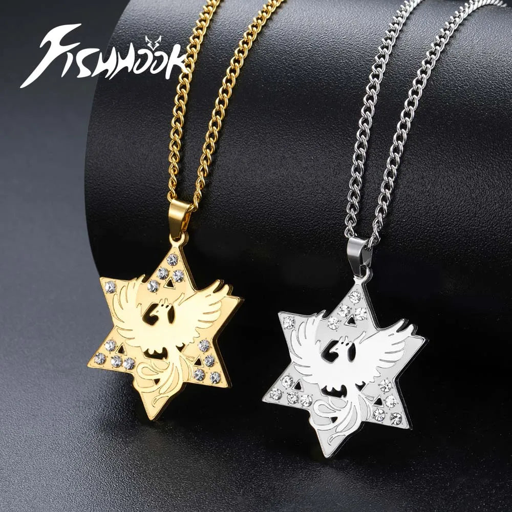 Star Hexagram Phoenix Star of David Pendant Necklace Supernatural Amulet Chain For Woman Men Crystal Stainless Steel Jewelry
