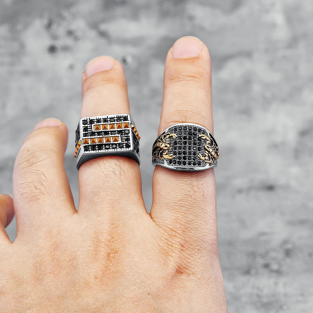 Scorpion Inlaid Rhinestone Ring for Men — Stainless Steel